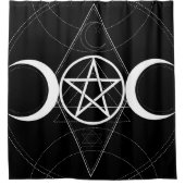 Driemaans Geometrie Pentagram Zwart & Wit Wicca Douchegordijn (Voorkant)