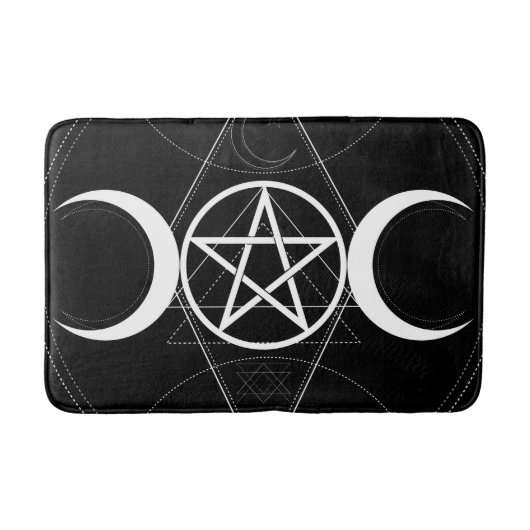 Driemaansgodin Pentagram Zwart & Wit Wicca Badmat (Voorkant)