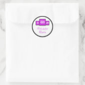 Driemonogram Paarse moderne trekkers/zegels Ronde Sticker (Tas)