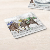 Driepaarse razen - nek en nek kartonnen onderzetters (Schuin)