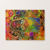 Driepartijenmaskerkleurige collage legpuzzel (Horizontaal)