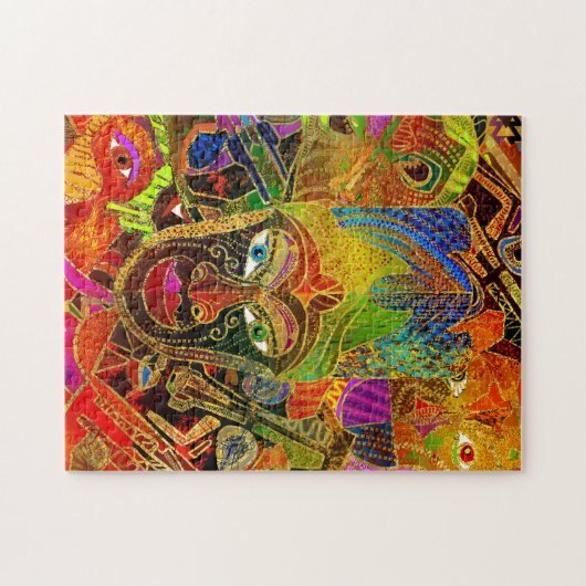 Driepartijenmaskerkleurige collage legpuzzel (Horizontaal)