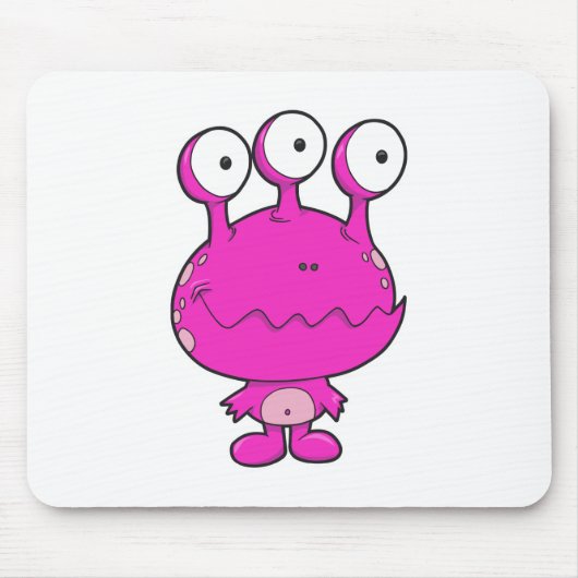 drieroog gelukkig monster heet roze muismat (Voorkant)