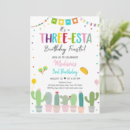 Driesta Fiesta Cactus Girl Birthday Kaart (Staand voorkant)