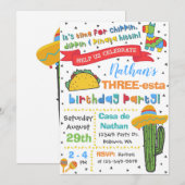 Driesta-uitnodiging | 3e verjaardag Fiesta Kaart (Voorkant / Achterkant)