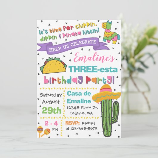 Driesta-uitnodiging | 3e verjaardag Fiesta Kaart (Staand voorkant)