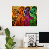 Drietal dames in disco dansen in Bell Bottom-outfi Poster (Thuiskantoor)