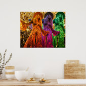 Drietal dames in disco dansen in Bell Bottom-outfi Poster (Keuken)