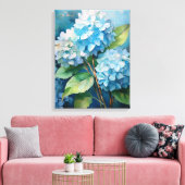 Drietal van Tranquility: Blauwe Hortensia's Canvas Afdruk (Insitu (Woonkamer))