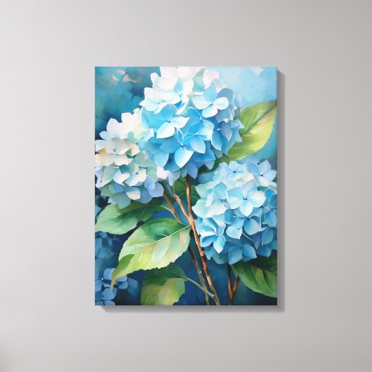 Drietal van Tranquility: Blauwe Hortensia's Canvas Afdruk (Voorkant)