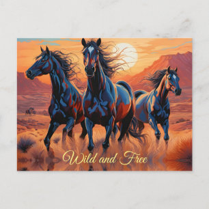 Drietal wilde paarden in de woestijn briefkaart