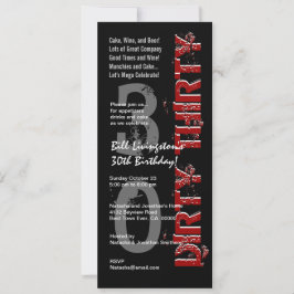 DRIETIG 30e verjaardag Zwarte Rood Tall Kaart