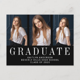 Drievoudig Afstuderen met zwarte en witte foto's Aankondigingskaart