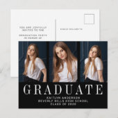 Drievoudig Afstuderen met zwarte en witte foto's Aankondigingskaart (Voorkant / Achterkant)