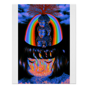 Drievoudig Boeddha Regenboog Rook Portret Perfect Poster