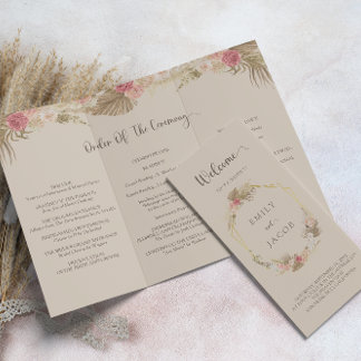 Drievoudig boho bloem bruiloftsprogramma Flyer