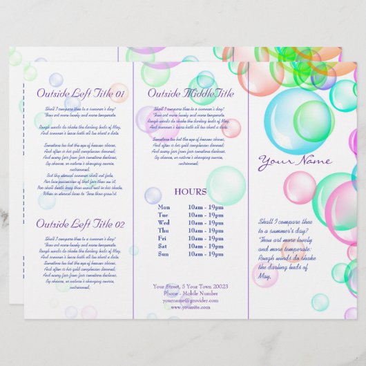 Drievoudig brochure voor zeepbellen - Papierblad (Voorkant / Achterkant)