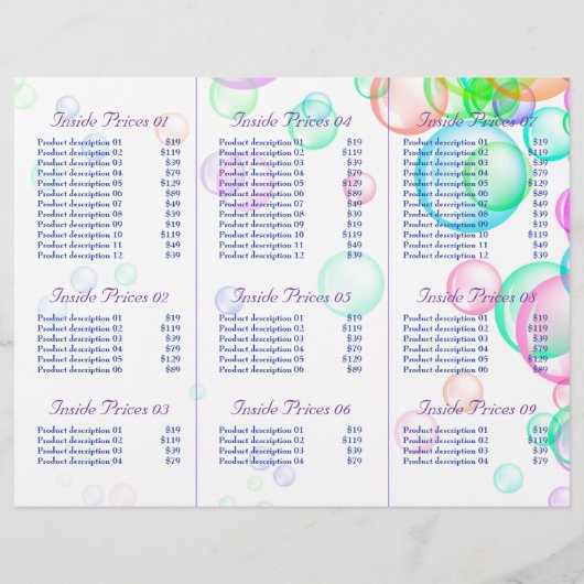 Drievoudig brochure voor zeepbellen - Papierblad (Achterkant)