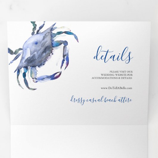 Drievoudig bruiloft voor kustblauwe krab drieluik uitnodiging (Binnenzijde eerst)