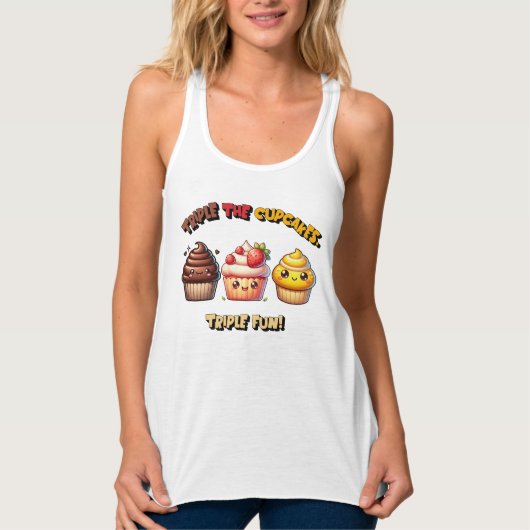 Drievoudig de cupcakes, drievoudig plezier! tanktop (Voorkant)