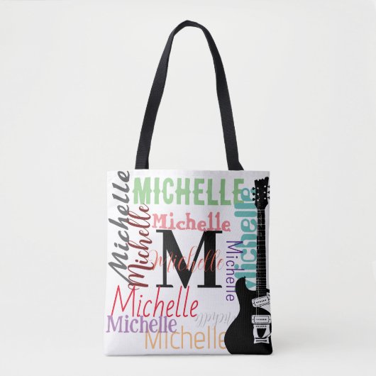 drievoudig gespleten muzieknoot monogram met kleur tote bag (Voorkant)
