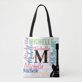 drievoudig gespleten muzieknoot monogram met kleur tote bag