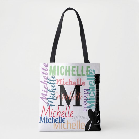 drievoudig gespleten muzieknoot monogram met kleur tote bag (Voorkant)