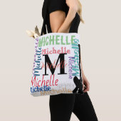 drievoudig gespleten muzieknoot monogram met kleur tote bag (Dichtbij)