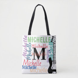 drievoudig gespleten muzieknoot monogram met kleur tote bag