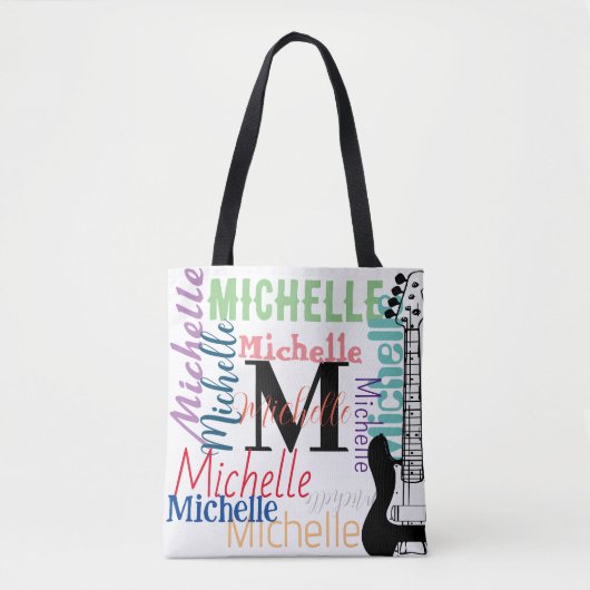 drievoudig gespleten muzieknoot monogram met kleur tote bag (Voorkant)
