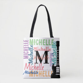 drievoudig gespleten muzieknoot monogram met kleur tote bag