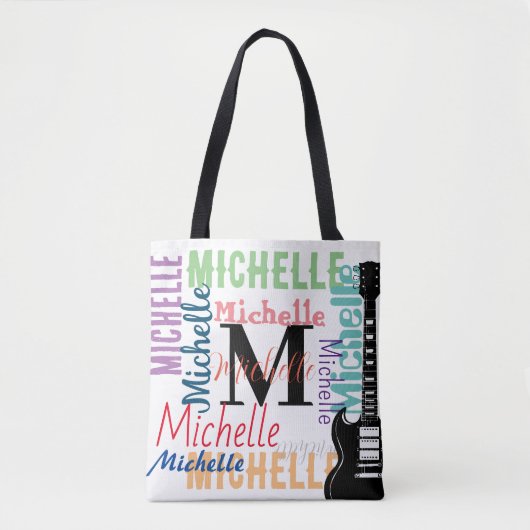drievoudig gespleten muzieknoot monogram met kleur tote bag (Voorkant)