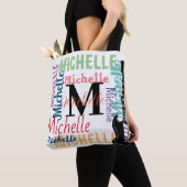 drievoudig gespleten muzieknoot monogram met kleur tote bag (Dichtbij)