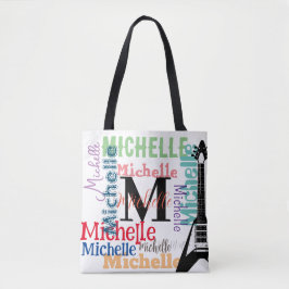 drievoudig gespleten muzieknoot monogram met kleur tote bag