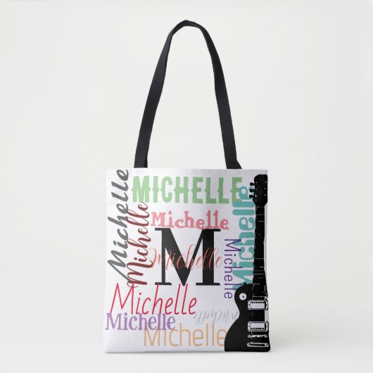 drievoudig gespleten muzieknoot monogram met kleur tote bag (Voorkant)