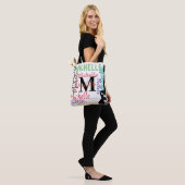 drievoudig gespleten muzieknoot monogram met kleur tote bag (Op model)