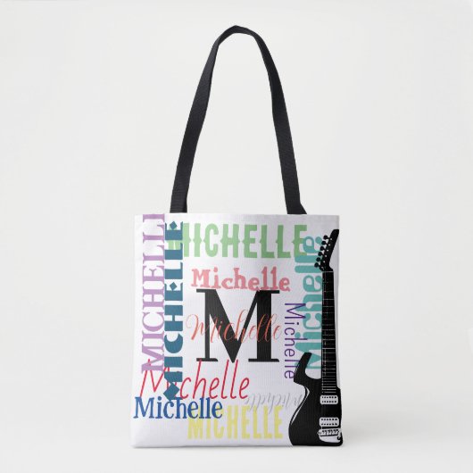 drievoudig gespleten muzieknoot monogram met kleur tote bag (Voorkant)