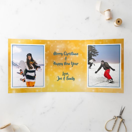 Drievoudig Gold-kerst met dubbele kerstkaart Drieluik Wenskaart (Binnen)