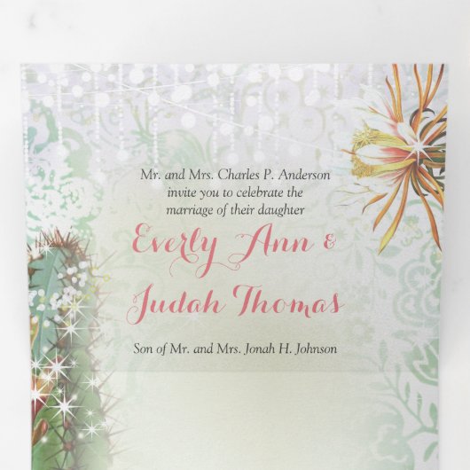 Drievoudig in één cactus huwelijksuitnodiging drieluik programma (Binnenzijde eerst)