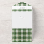 Drievoudig kerstfotokaartje voor groene speldenfam all in one uitnodiging (Buitenkant)