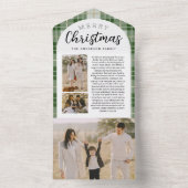 Drievoudig kerstfotokaartje voor groene speldenfam all in one uitnodiging (Binnen)