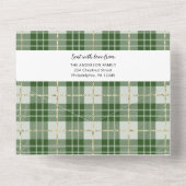 Drievoudig kerstfotokaartje voor groene speldenfam all in one uitnodiging (Achterkant)