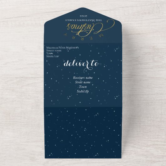 Drievoudig kerstwenskaart all in one uitnodiging (Buitenkant)