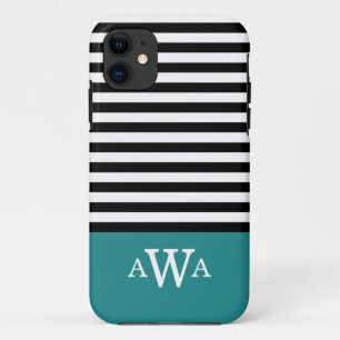 Drievoudig Letter Monogram Blauwgroen Zwart Witte  Case-Mate iPhone Case