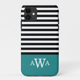 Drievoudig Letter Monogram Blauwgroen Zwart Witte Case-Mate iPhone Case