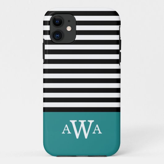 Drievoudig Letter Monogram Blauwgroen Zwart Witte  Case-Mate iPhone Case (Achterkant)