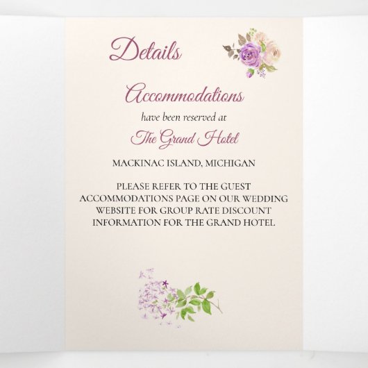 Drievoudig Lila Roos Weddenschap Drieluik Uitnodiging (Binnenkant midden)