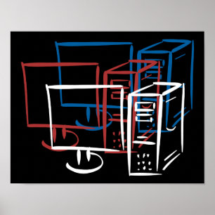 Drievoudig minimalisme rode witte blauwe computers poster