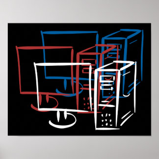 Drievoudig minimalisme rode witte blauwe computers poster