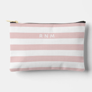 Drievoudig monogram op roze en witte strepen etui